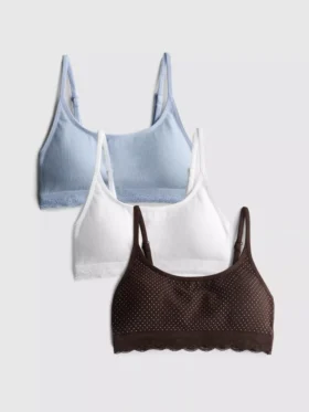 Conjunto de 3 bralettes sem costuras com acabamento em renda