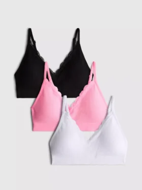 Conjunto de 3 bralettes sem costuras com acabamentos em renda