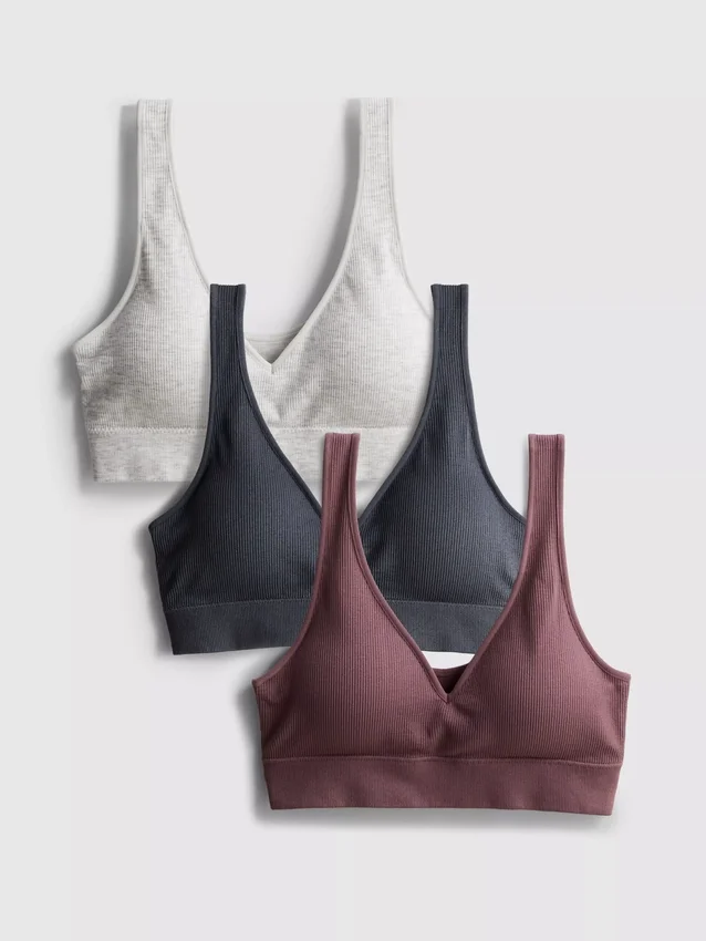 Conjunto de 3 bralettes sem costuras com decote em V