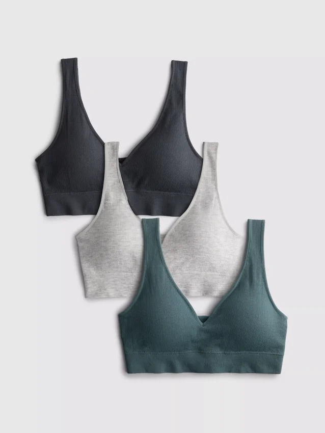 Conjunto de 3 bralettes sem costuras com decote em V