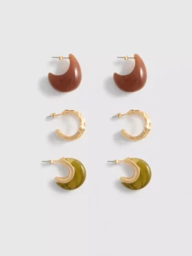 Conjunto de 3 brincos de argola em resina