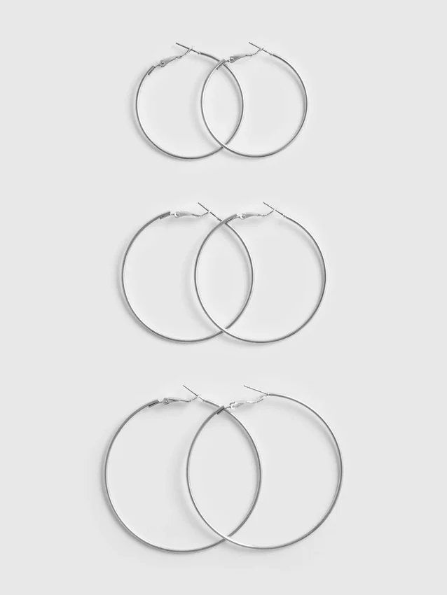 Conjunto de 3 brincos de argola grandes