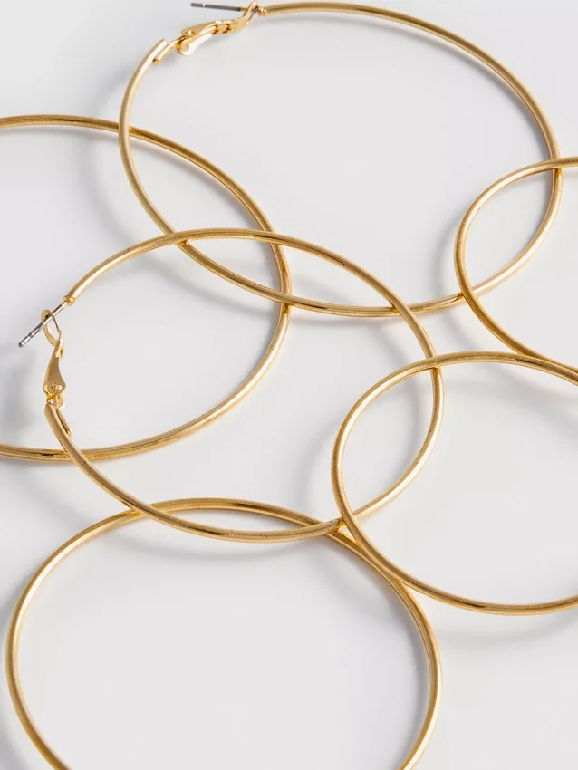 Conjunto de 3 brincos de argola grandes