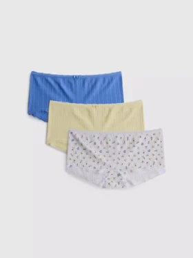 Conjunto de 3 calções mini tipo boxers com padrão pointelle