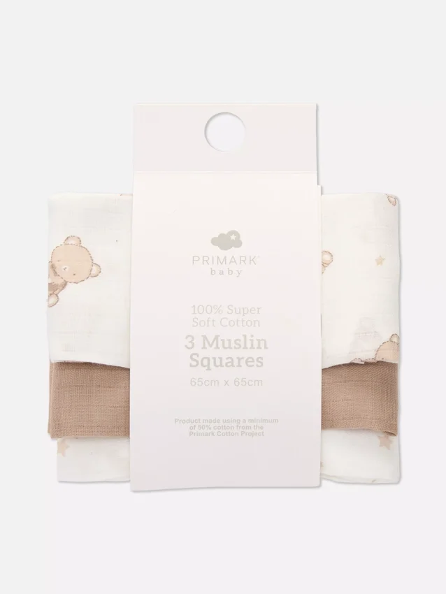 Conjunto de 3 cobertores quadrados de musselina