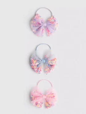 Conjunto de 3 elásticos para o cabelo com laço de lantejoulas
