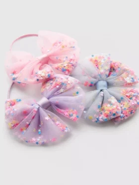 Conjunto de 3 elásticos para o cabelo com laço de lantejoulas