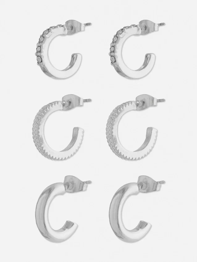 Conjunto de 3 mini brincos de argola