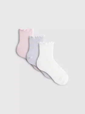 Conjunto de 3 pares de meias curtas com acabamento em alface