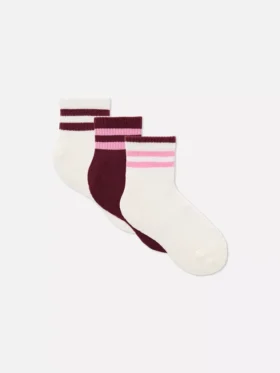 Conjunto de 3 pares de meias curtas com blocos de cor