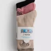 Conjunto de 3 pares de meias de cano curto com nervuras