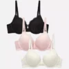 Conjunto de 3 soutiens push-up com renda, almofadados e decote profundo