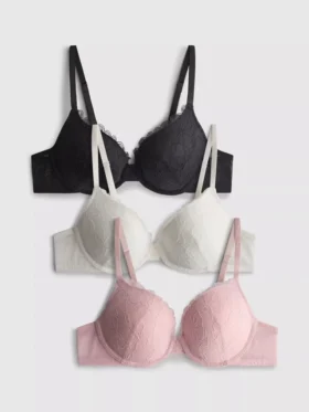 Conjunto de 3 soutiens push-up totalmente em renda
