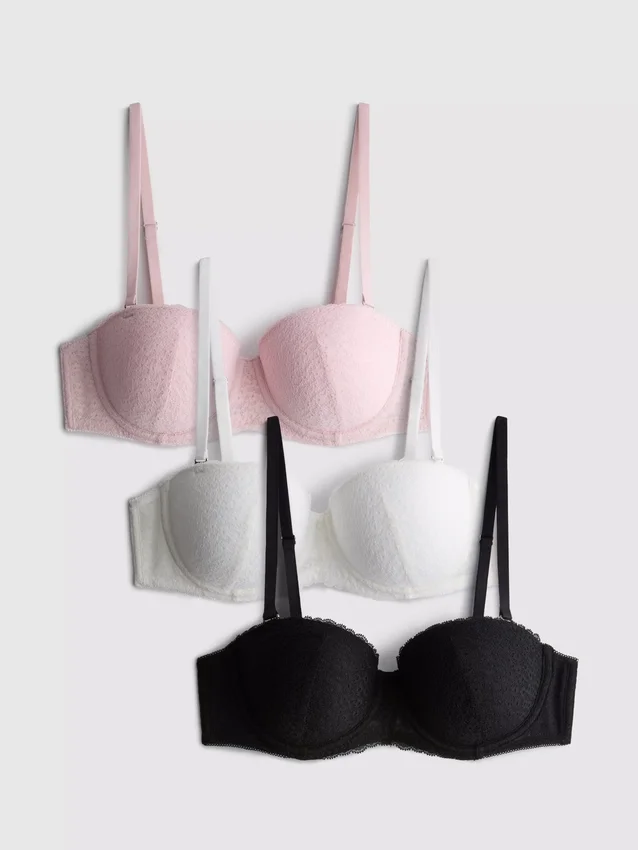 Conjunto de 3 soutiens tipo balcão com renda em toda a peça