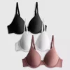 Conjunto de 3 sutiãs tipo t-shirt de cobertura total