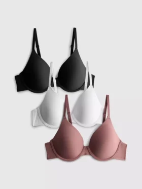 Conjunto de 3 sutiãs tipo t-shirt de cobertura total