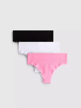 Conjunto de 3 tangas de renda canelada sem costuras