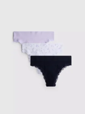 Conjunto de 3 tangas de renda canelada sem costuras