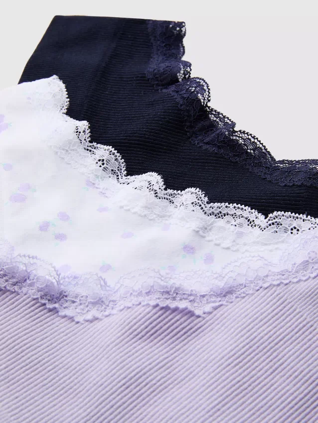 Conjunto de 3 tangas de renda canelada sem costuras