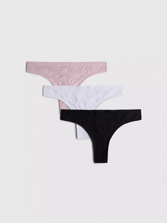 Conjunto de 3 tangas jacquard sem costuras