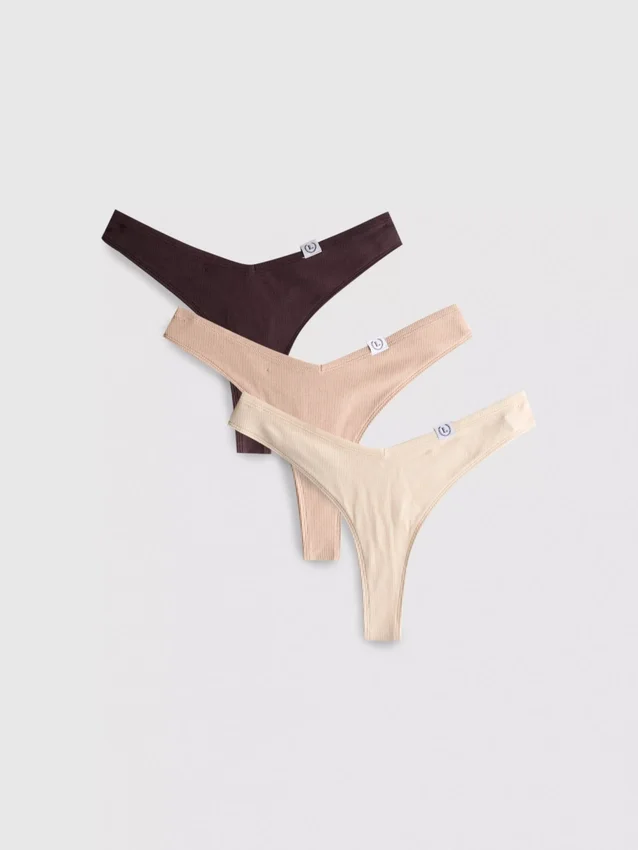 Conjunto de 3 tangas Miami com nervuras, com elevado teor de algodão