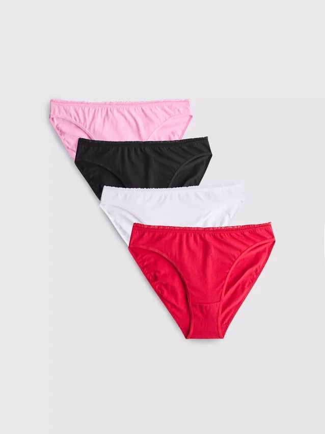 Conjunto de 4 cuecas de cintura alta com acabamento em folhos