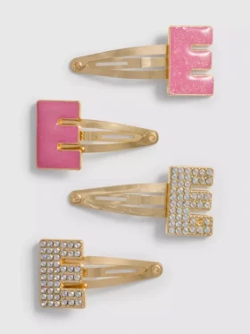Conjunto de 4 ganchos de cabelo com botões de pressão com iniciais