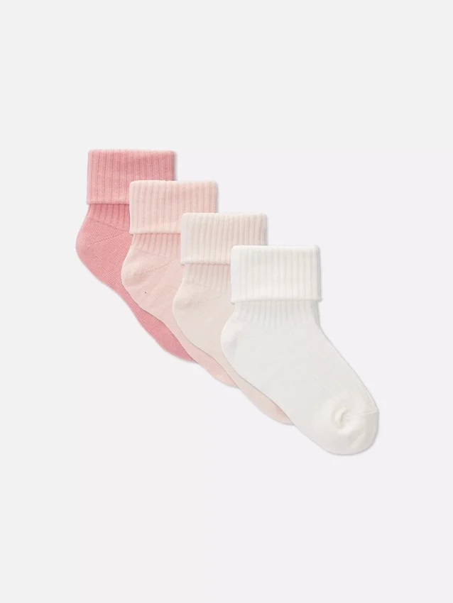 Conjunto de 4 pares de meias curtas com bainha para bebé