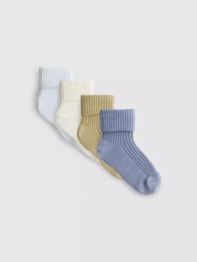 Conjunto de 4 pares de meias de cano curto com nervuras para bebé