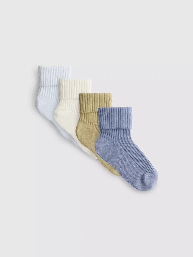 Conjunto de 4 pares de meias de cano curto com nervuras para bebé