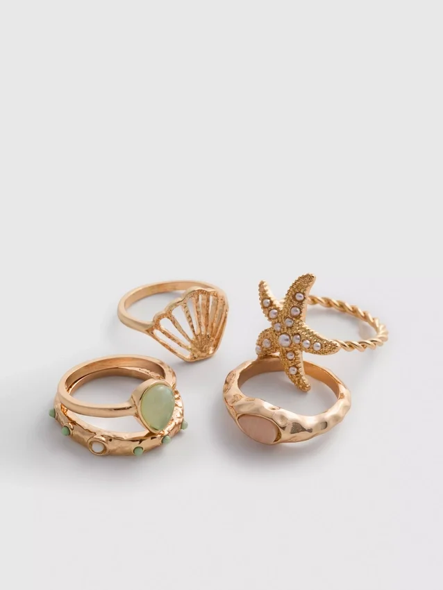 Conjunto de 5 anéis com motivos náuticos
