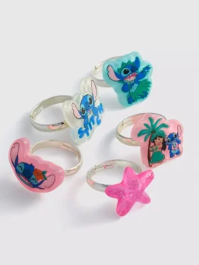 Conjunto de 5 anéis com pingentes do Stitch da Disney