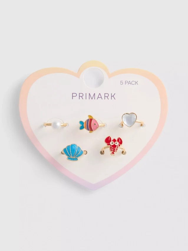 Conjunto de 5 anéis com pingentes marinhos