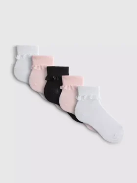 Conjunto de 5 pares de meias curtas com acabamento em tule