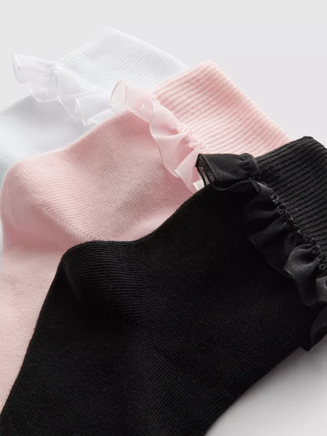 Conjunto de 5 pares de meias curtas com acabamento em tule