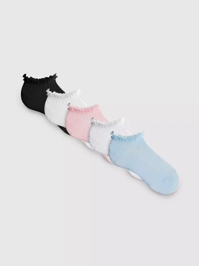Conjunto de 5 pares de meias curtas com acabamento em tule para sapatilhas