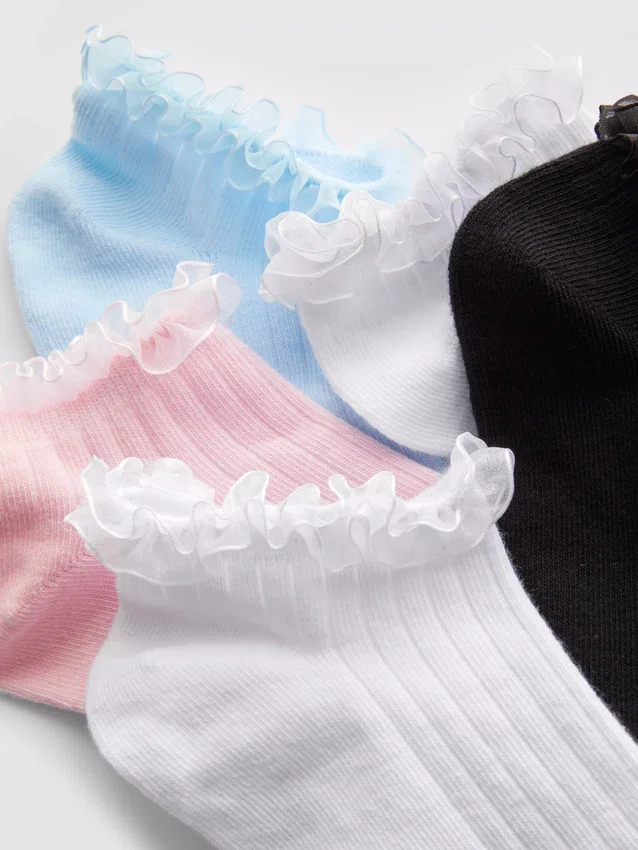 Conjunto de 5 pares de meias curtas com acabamento em tule para sapatilhas