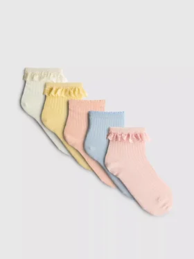 Conjunto de 5 pares de meias curtas com canelado e folhos