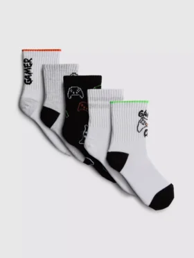 Conjunto de 5 pares de meias curtas com padrões de jogos