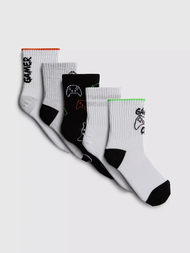 Conjunto de 5 pares de meias curtas com padrões de jogos