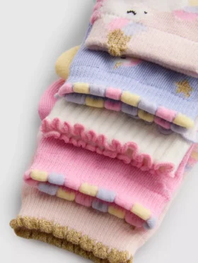 Conjunto de 5 pares de meias curtas com padrão de unicórnio