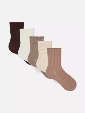 Conjunto de 5 pares de meias curtas de algodão com cores misturadas