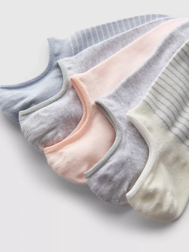 Conjunto de 5 pares de meias curtas de algodão invisíveis
