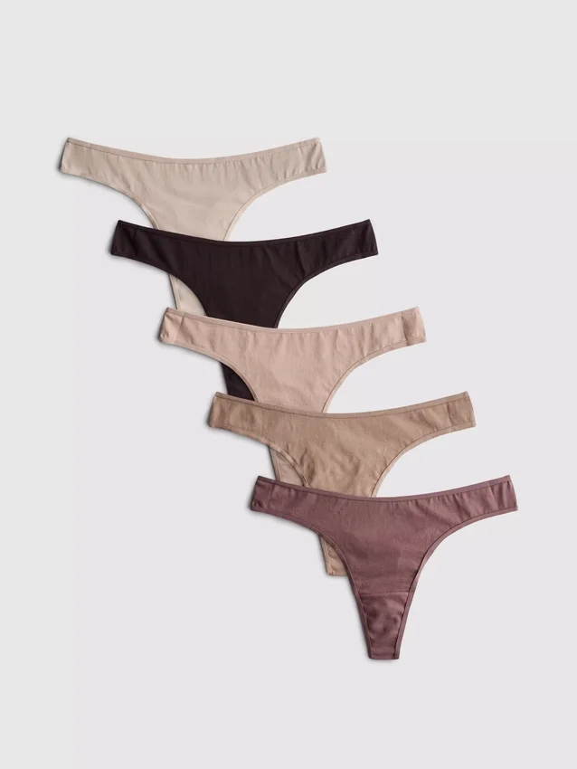Conjunto de 5 tangas de algodão em tons neutros