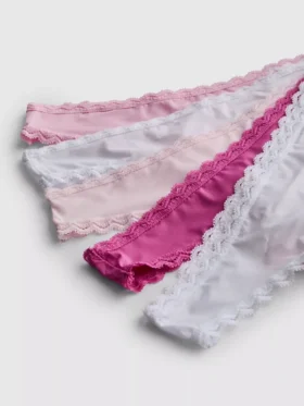 Conjunto de 5 tangas de microfibra com acabamento em renda