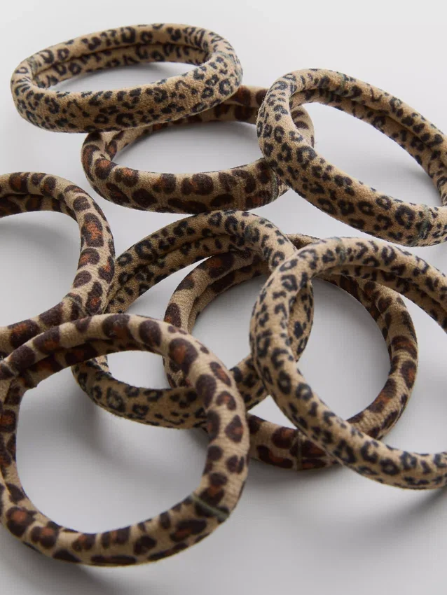 Conjunto de 6 elásticos para o cabelo com padrão leopardo