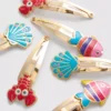 Conjunto de 6 ganchos de cabelo com fecho de mola com tema marinho