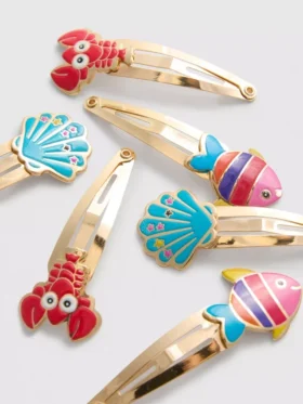 Conjunto de 6 ganchos de cabelo com fecho de mola com tema marinho