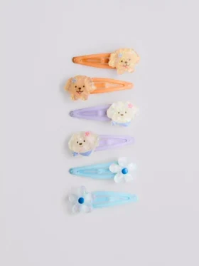 Conjunto de 6 ganchos de cabelo com fecho de mola e pingente em forma de cão