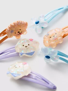 Conjunto de 6 ganchos de cabelo com fecho de mola e pingente em forma de cão